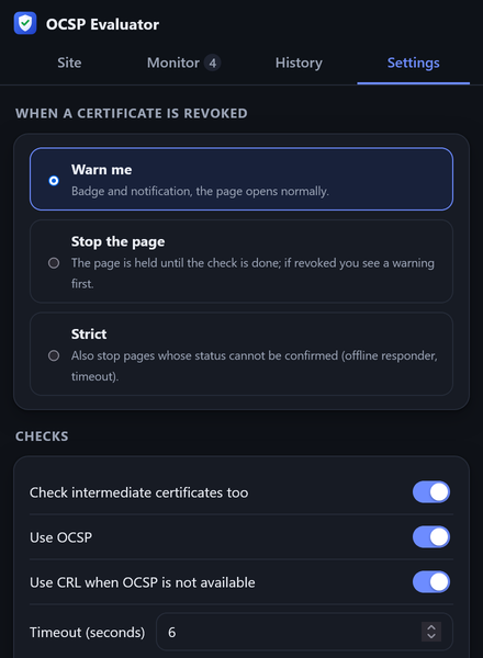 Settings: what to do when a certificate is revoked